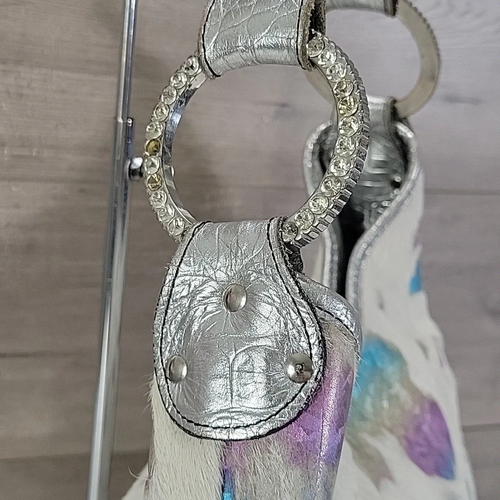 Large Raviani Garland Texas Calf-Hair Multi-Color Hobo Bag with Metallic Trim